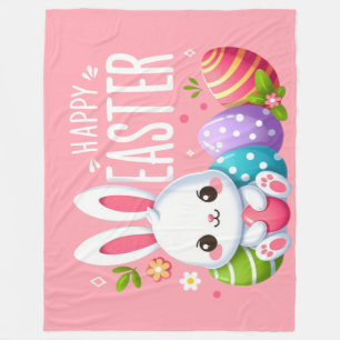 Couverture Polaire Joli, rose et heureux lapin de Pâques