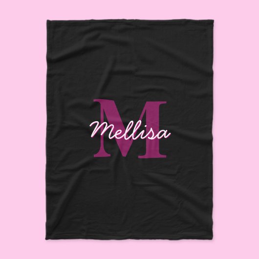 Couverture Polaire Joli script de monogramme rose et noir personnalis