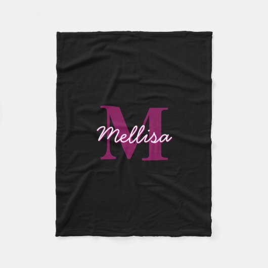 Couverture Polaire Joli script de monogramme rose et noir personnalis (Devant)