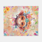 Couverture Polaire Joli Singe Aquarelle avec fleurs (Devant (Horizontal))