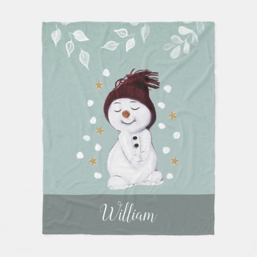 Couverture Polaire Joli Snowman hiver Noël bleu (Devant)