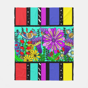 Couverture Polaire Joli style d'art populaire coloré oiseau et fleurs