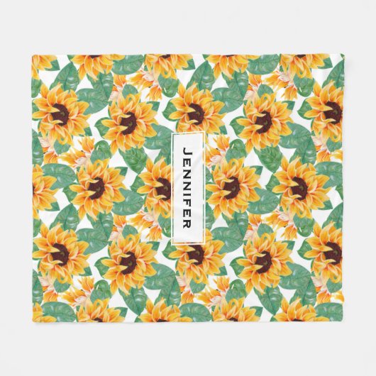 Couverture Polaire Joli tournesol Jaune et Motif vert (Devant (Horizontal))