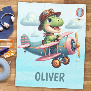 Couverture Polaire Joli Trex Dinosaure Pilotant un Avion Charmant
