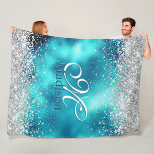 Couverture Polaire Joli turquoise argent faux parties scintillant mon