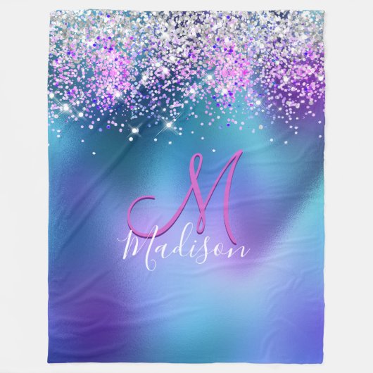 Couverture Polaire Joli turquoise violet faux parties scintillant mon (Devant)