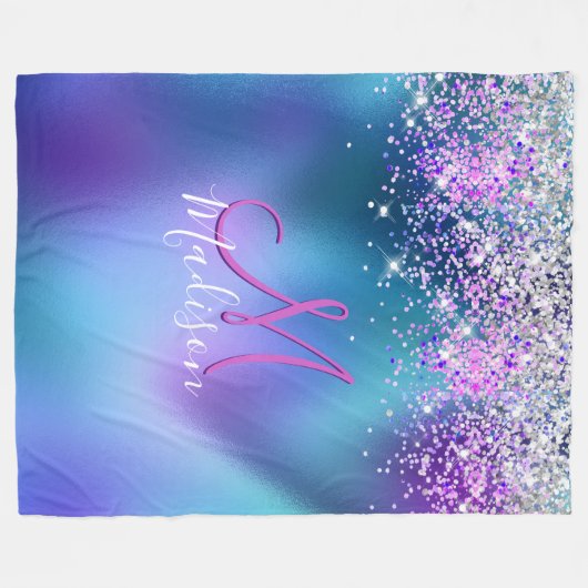 Couverture Polaire Joli turquoise violet faux parties scintillant mon (Devant (Horizontal))