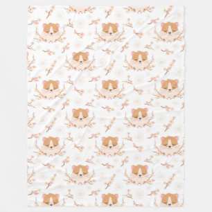 Couverture Polaire Joli visage Hamster et Motif de fleurs roses