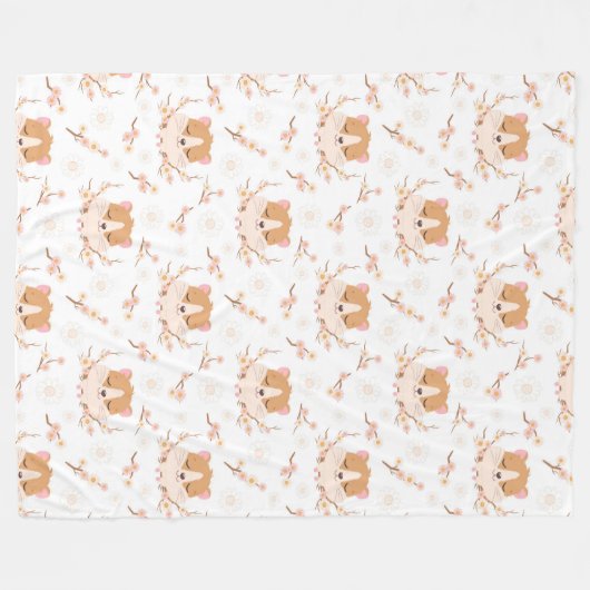 Couverture Polaire Joli visage Hamster et Motif de fleurs roses (Devant (Horizontal))