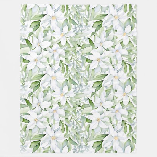 Couverture Polaire Jolie aquarelle Fleurs blanches Sage Vert Foliage (Devant)