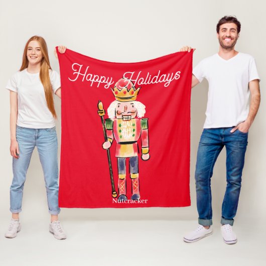 Couverture Polaire Jolie aquarelle Nutcracker Joyeux vacances Rouge (En situation)