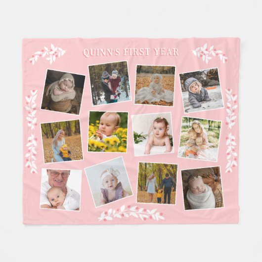 Couverture Polaire Jolie Berry Twigs Pink Baby's First Year Photos (Devant (Horizontal))