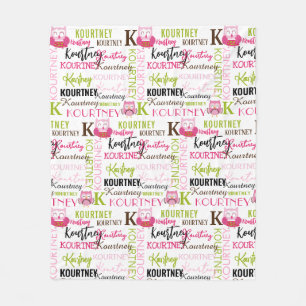 Couverture Polaire Jolie Chouette rose avec nom et collage Monogramme