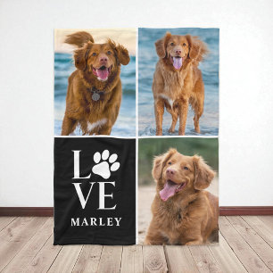 Couverture Polaire Jolie Empreinte de Patte 4 Collage Photo Chien Amo
