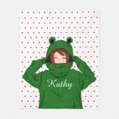 Couverture Polaire Jolie fille avec dessin de la grenouille verte (Devant)