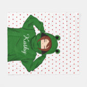 Couverture Polaire Jolie fille avec dessin de la grenouille verte (Devant (Horizontal))