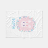 Couverture Polaire Jolie fille lapin rose lapin Monogramme floral (Devant (Horizontal))