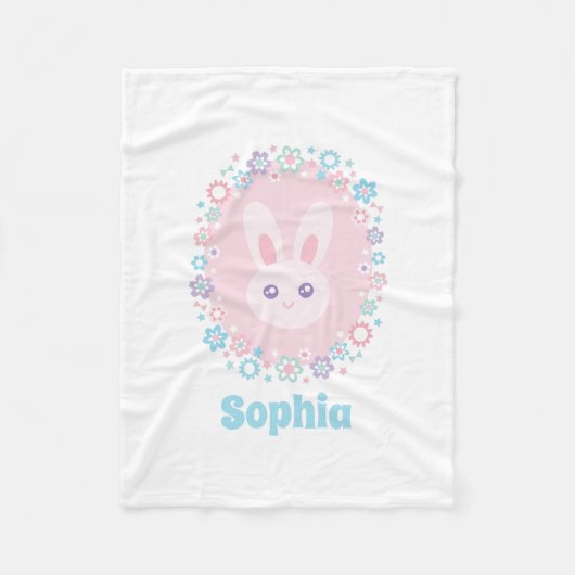 Couverture Polaire Jolie fille lapin rose lapin Monogramme floral (Devant)