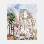 Couverture Polaire Jolie fille Scooter Doodle Nom personnalisé (Devant)