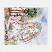 Couverture Polaire Jolie fille Scooter Doodle Nom personnalisé (Devant (Horizontal))