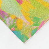 Couverture Polaire Jolie Fleurs Jaunes et Rouges avec Turquoise (Coin)