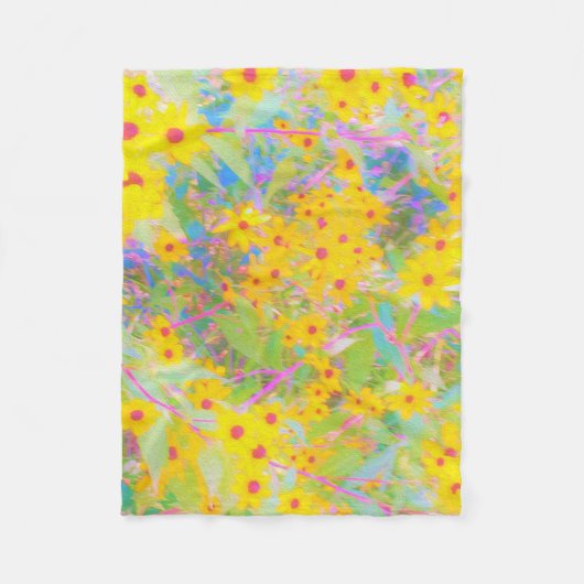 Couverture Polaire Jolie Fleurs Jaunes et Rouges avec Turquoise (Devant)