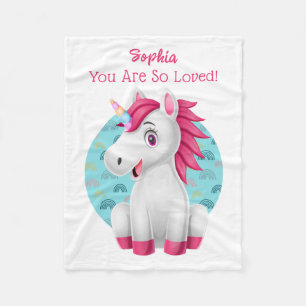 Couverture Polaire Jolie licorne bébé Art, nom de l'enfant et message