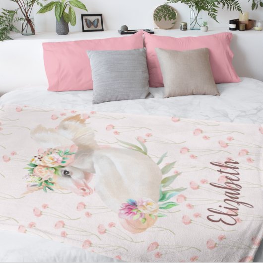 Couverture Polaire Jolie licorne magique rose florale
