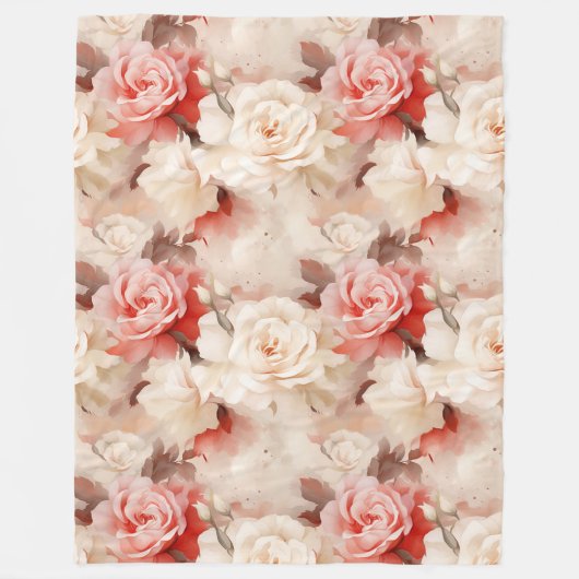 Couverture Polaire Jolie rose florale crème blush rose tendre (Devant)