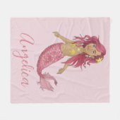 Couverture Polaire Jolie sirène rose fille de chambre Nom personnalis (Devant (Horizontal))