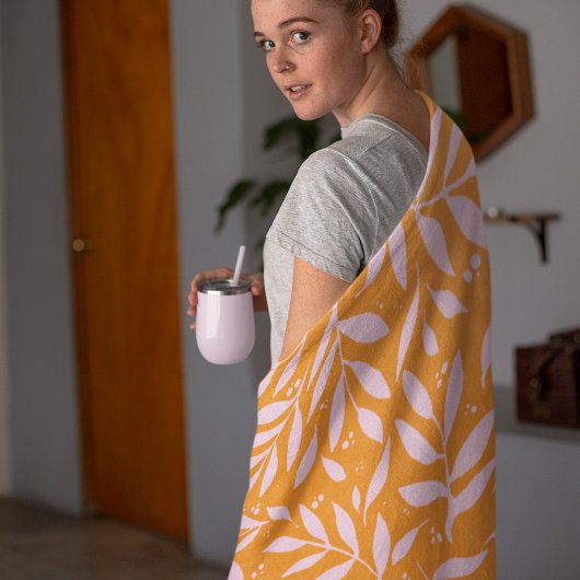 Couverture Polaire Jolies branches - orange et rose