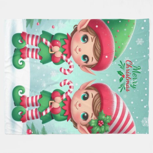 Couverture Polaire Jolies elfes de Noël (Devant (Horizontal))