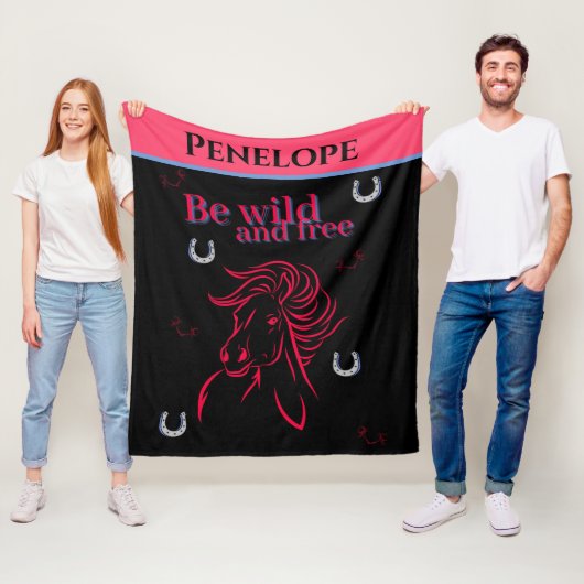 Couverture Polaire Jolies filles Soyez sauvages et Cheval décoratif g (En situation)