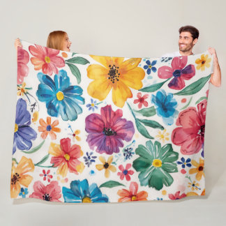 Couverture Polaire Jolies fleurs à l'aquarelle