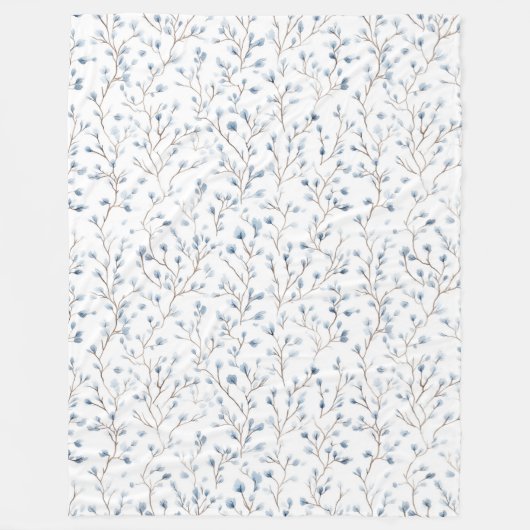 Couverture Polaire Jolies Fleurs Blanches Bleues   (Devant)
