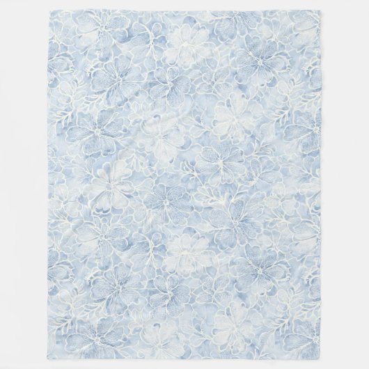 Couverture Polaire Jolies Fleurs Blanches Bleues (Devant)