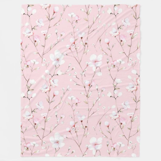Couverture Polaire Jolies Fleurs Blanches Roses   (Devant)