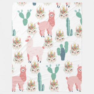 Couverture Polaire Jolis Llamas roses et Cactus vert