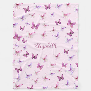 Couverture Polaire Jolis Papillons Roses Nom Personnalisé Fille
