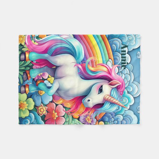 Couverture Polaire Jote bébé fille licorne ajouter nom (Devant (Horizontal))