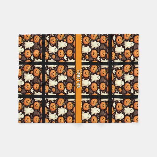 Couverture Polaire Jote Citrouille Ghost Ajouter un nom Halloween Bab (Devant (Horizontal))