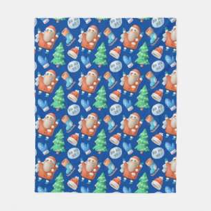 Couverture Polaire Jote Père Noël hiver Carton bleu Motif de Noël