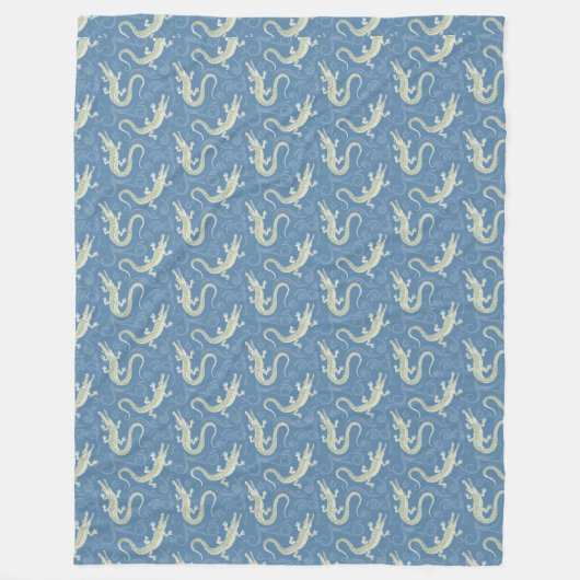 Couverture Polaire Jouer Alligator Vert Paisley sur Bleu (Devant)
