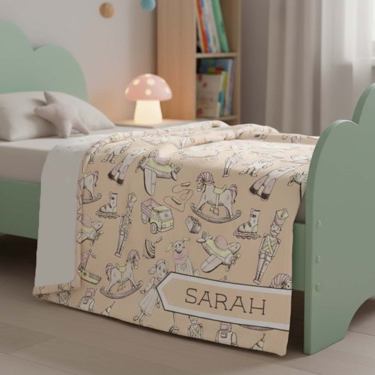 Couverture Polaire Jouet vintage Motif rose/jaune ID783