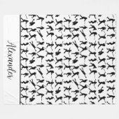 Couverture Polaire Joueur de baseball Silhouette Noir & Blanc Nom (Devant (Horizontal))