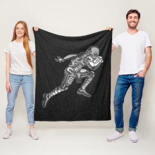 Couverture Polaire Joueur de football courant Quarterback Noir Argent