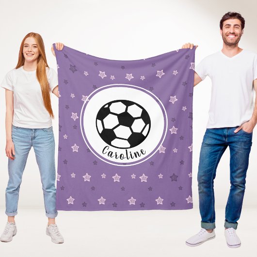 Couverture Polaire Joueuse de soccer rose et violet étoile Nom person