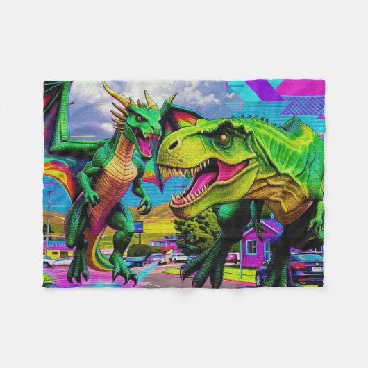 Couverture Polaire Jouons - Dragon Vert et Dinosaure (Devant (Horizontal))