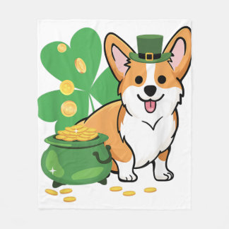 Couverture Polaire Jour de la Saint Patrick Corgi avec Casquette Lepr
