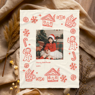 Couverture Polaire Jour de Noël de gribouillis de Doodle à main rouge